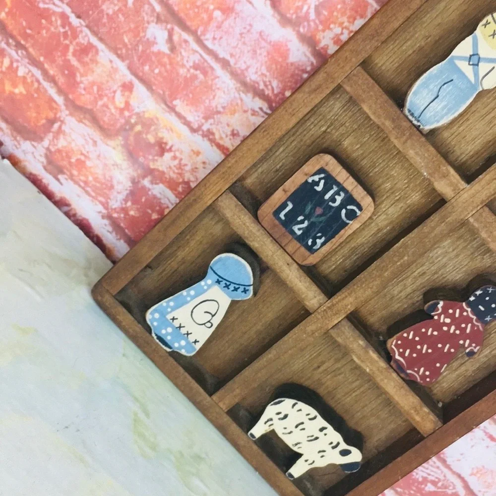 Vintage Hand Panted Rustic Wooden Farmhouse Nursery Shadow Box Wall Decor